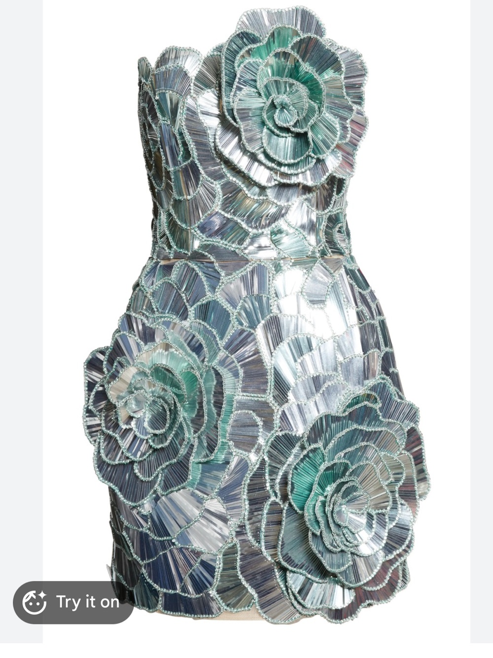Oscar de la Renta Metallic Teal and Silver Floral Accent